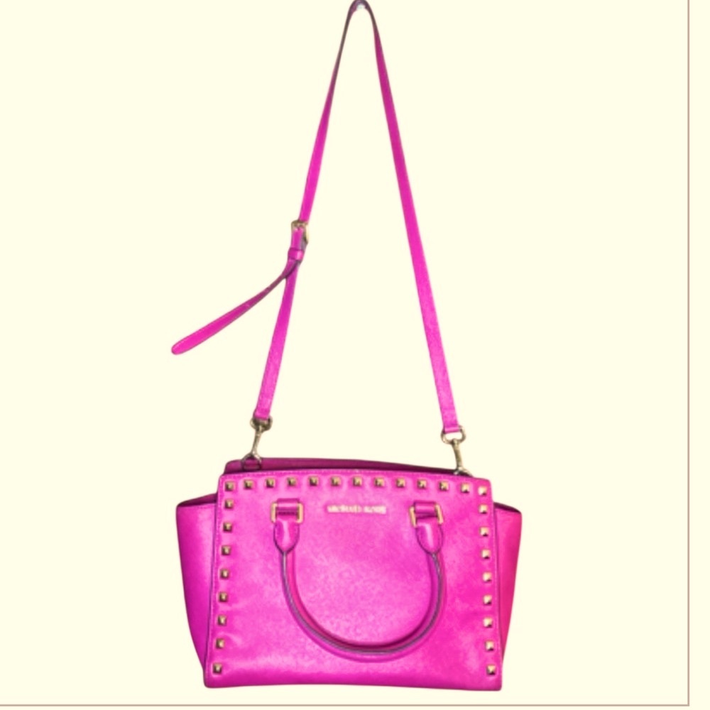 Michael Kors Fuschia Pink Crossbody Bag with Studded Details - Picture 2 of 11